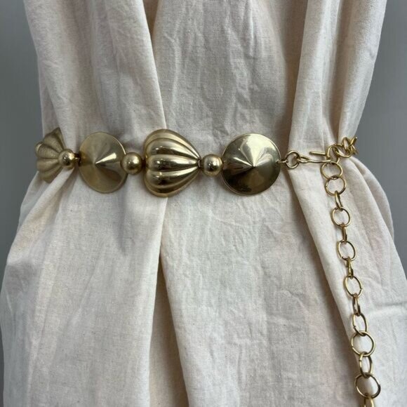 Vintage Gold Tone Seashell Metallic Clasp Women’s Belt 36” Adjustable Waist 90s - Picture 1 of 14